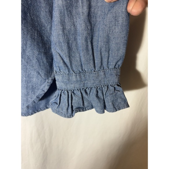 J.CREW Classic Chambray Blue Blouse Womens 02 Long Ruffle Sleeve C26 - Picture 3 of 5